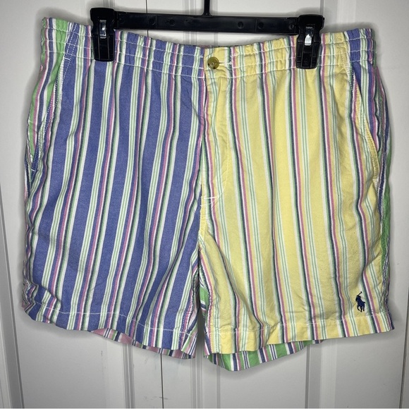 Polo Ralph Lauren Size Large Prepster Striped Colorblock Oxford Shorts Yellow - Picture 1 of 8